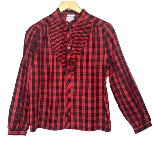 Vintage Private Line New York Check Pleated Front Button Up Blouse Size 34 Small - Picture 1 of 7